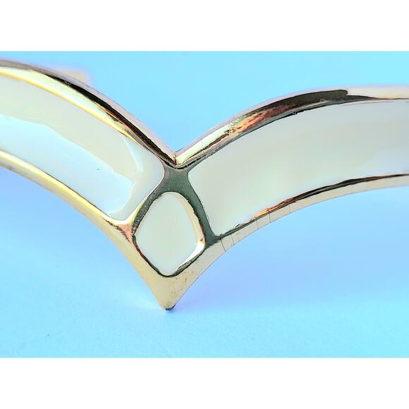 Napier Gold Cream Enamel Cuff Bracelet Vintage Signed Boxed - Picture 5 of 9